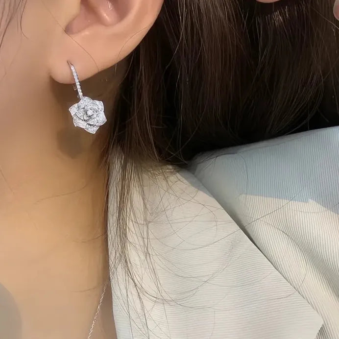 Luxury Geometric Flower Drop Earrings with Sparkling Cubic Zirconia