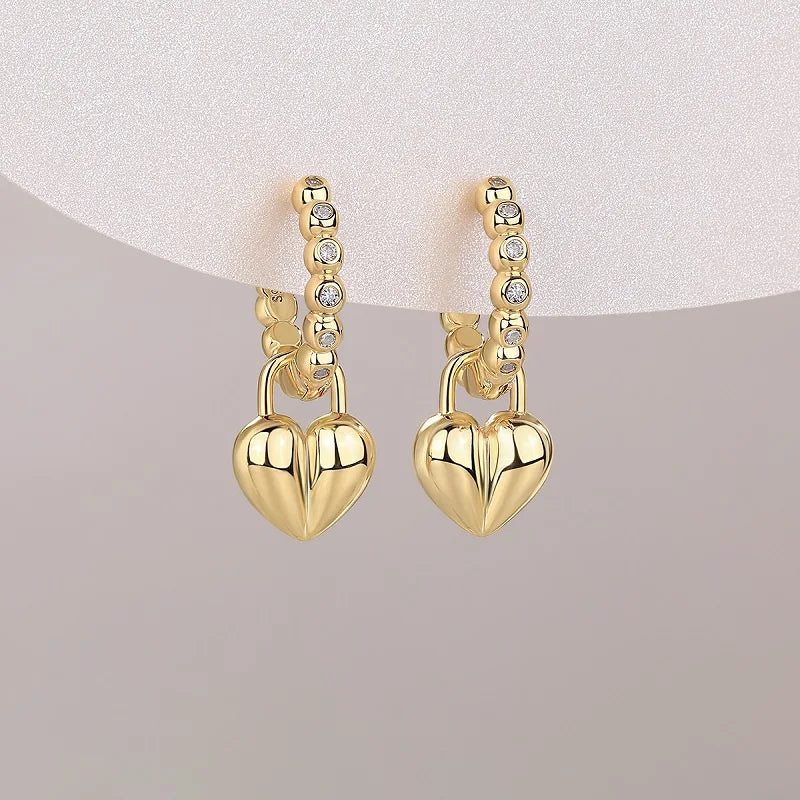 Heart Shaped Hoop Earrings 18K Gold Plated S925 Silver Moissanite Dangle Jewelry