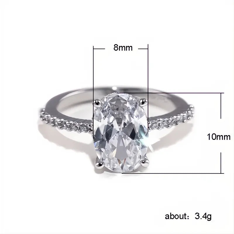 Oval Finger Ring Band with Dazzling CZ Stone Four Prong Setting Classic Wedding Anniversary Gift for Women
