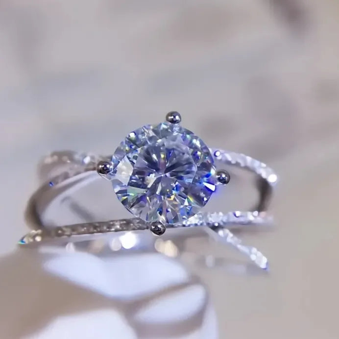 Women's Bridal Wedding Ring with Cubic Zirconia Geometric Cross Design