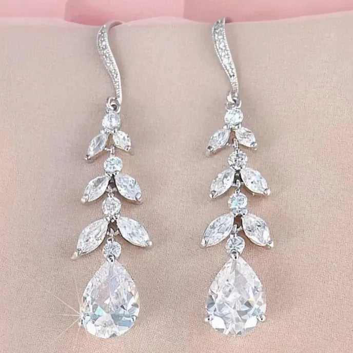 Aesthetic Bridal Dangle Earrings for Women Wedding Luxury Cubic Zirconia Copper Alloy Jewelry 2021