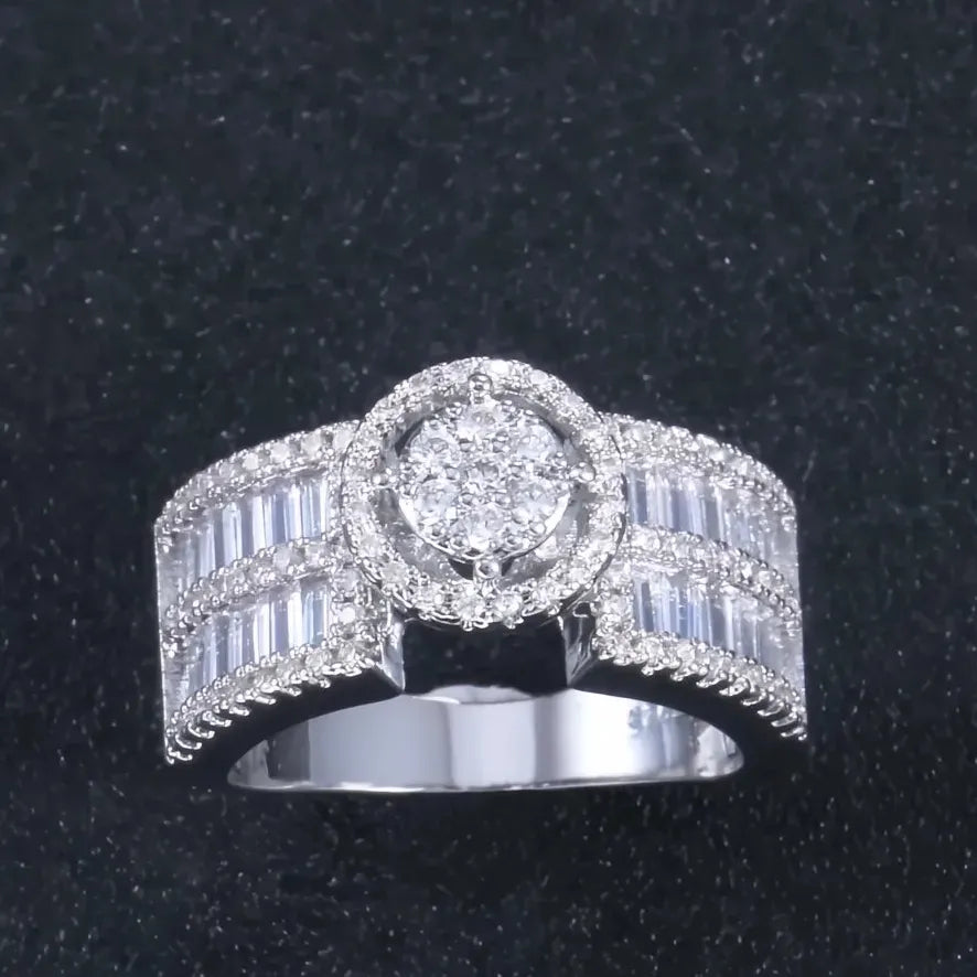 Brass Geometric Cubic Zirconia Wedding Engagement Ring for Women