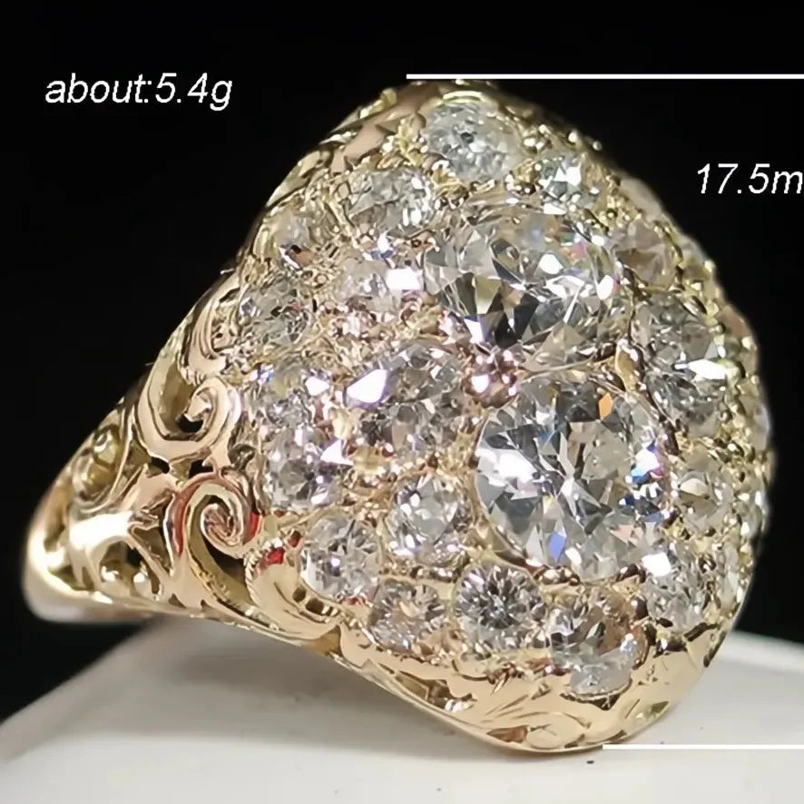 Gorgeous Gold Color Bridal Wedding Ring with Full Cubic Zirconia, Trendy Women’s Party Jewelry
