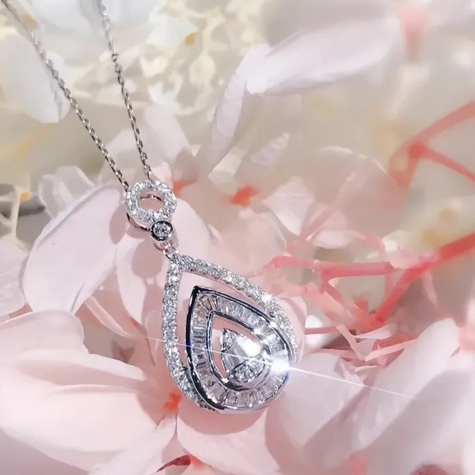 Water Drop Cubic Zirconia Pendant Necklace for Women Wedding Engagement