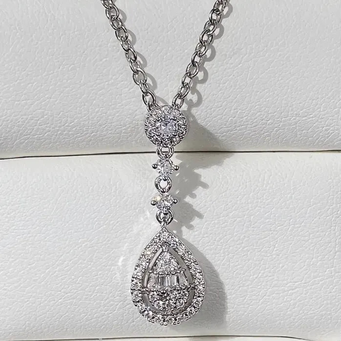 Copper CZ Wedding Pendant Necklace for Women Bridal Jewelry Sweet Style