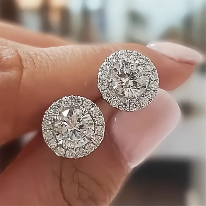 Classic Round Cubic Zirconia Prong Setting Women’s Stud Earrings 6 Colors Wedding Jewelry