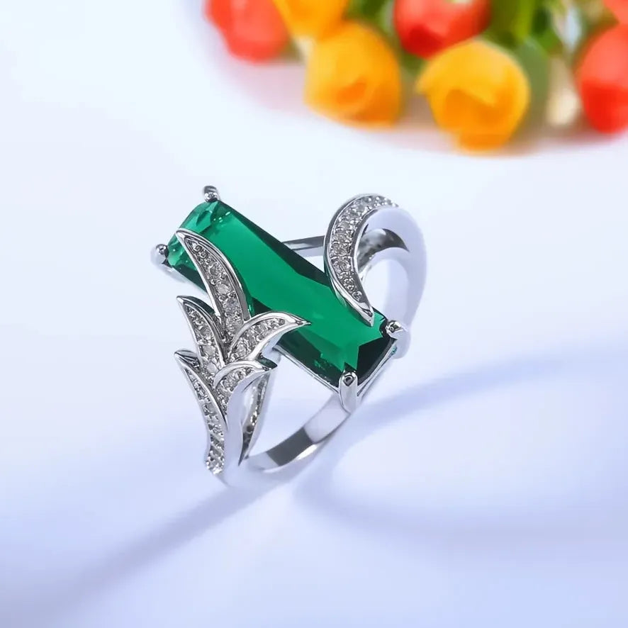 Silver Plated Copper Wedding Engagement Ring with Multicolor Cubic Zirconia for Women