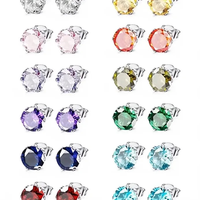Geometric Cubic Zirconia Stud Earrings for Women, 12 Colors, Daily Wear