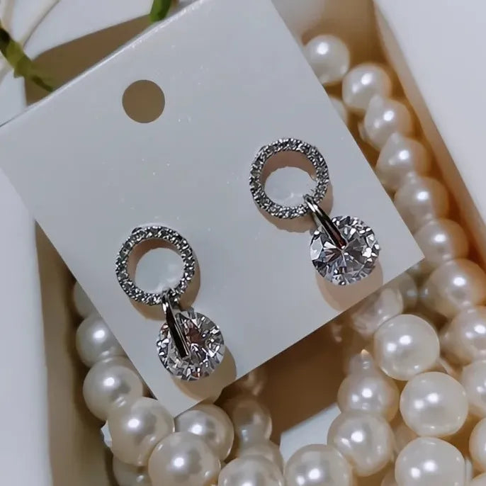 Korean Geometric Cubic Zirconia Drop Earrings for Women, 4 Colors Available