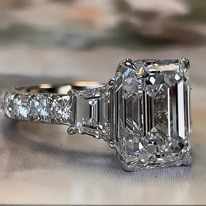 Geometric Cubic Zirconia Brass Engagement Wedding Ring for Women