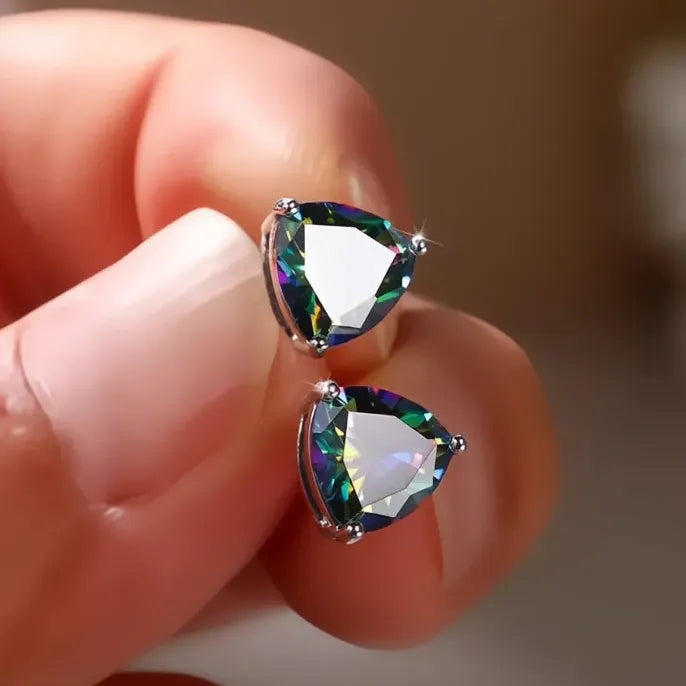 Minimalist Triangular Cubic Zirconia Stud Earrings for Women Fashion Jewelry White Multicolor Green Blue
