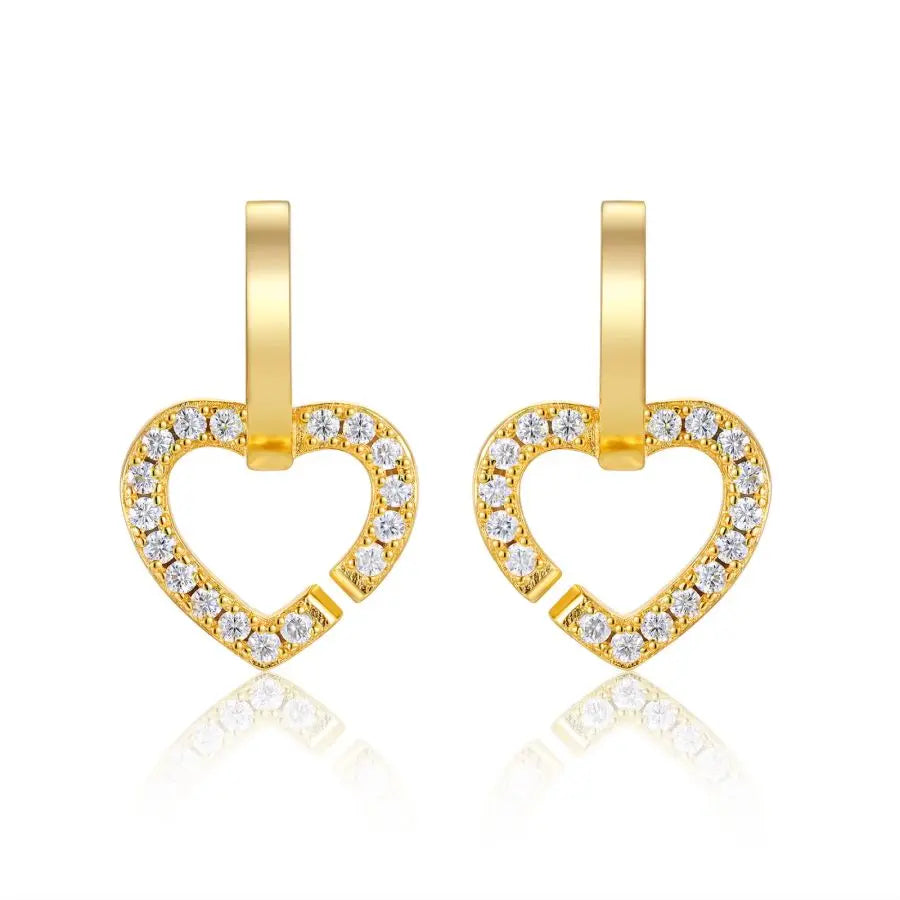 2pcs Heart Shaped Moissanite Earrings 0.578CTW 18K Gold Plated S925 Silver Jewelry
