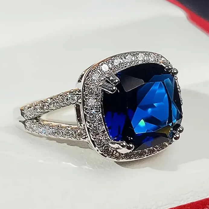 Blue Cubic Zirconia Wedding Ring for Women Elegant Party Jewelry