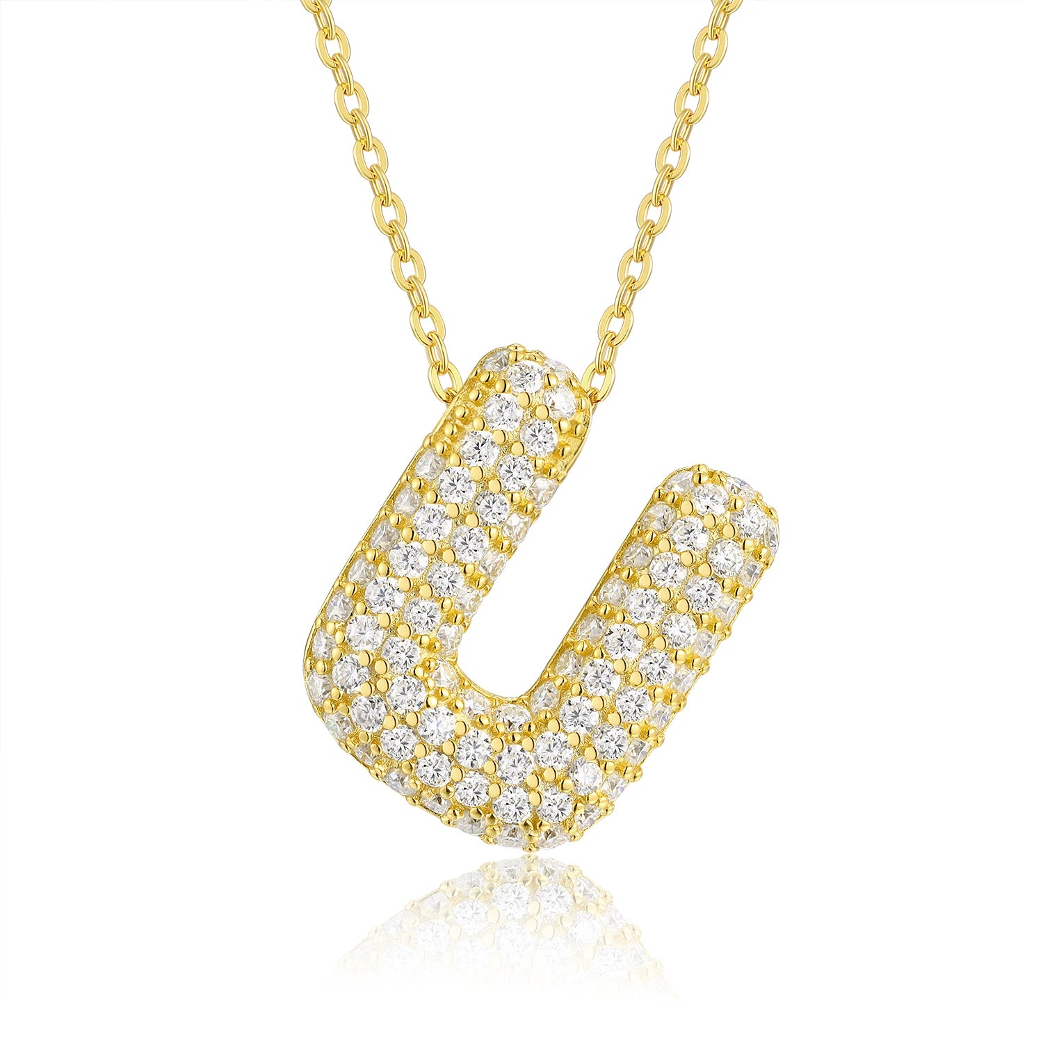 Gold Plated Moissanite Alphabet Pendant Necklace 26 Letters 925 Silver Unisex Jewelry