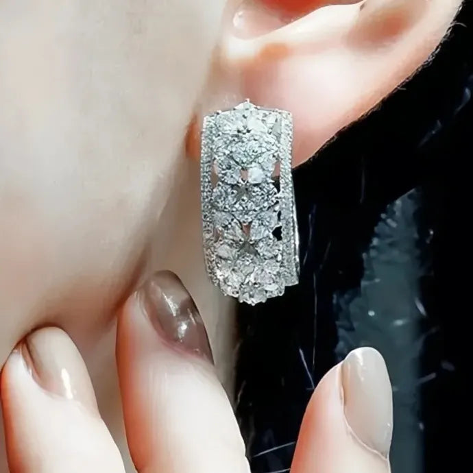 Geometric Cubic Zirconia Long Stud Earrings Wedding Jewelry Copper Alloy