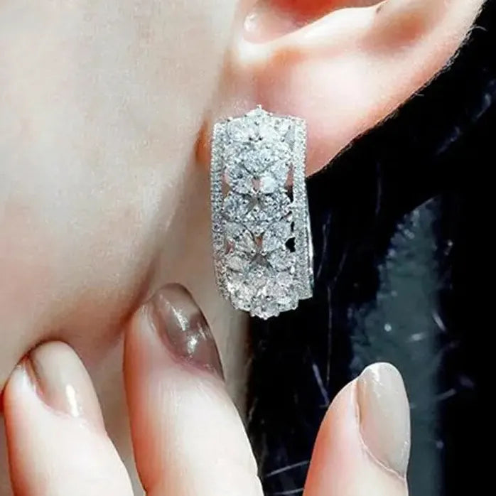 Copper Geometric Long Stud Earrings with Cubic Zirconia for Women Wedding Jewelry