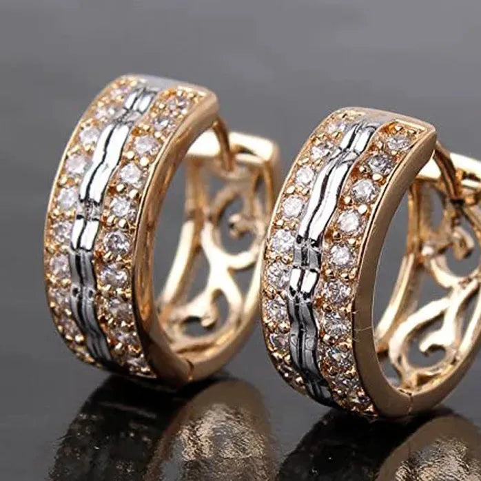 Two Tone Micro Paved CZ Geometric Hollow Hoop Earrings for Women Brass Alloy
