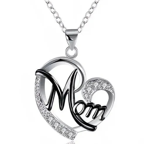 Heart Shape MOM Crystal Pendant Necklace Copper Alloy Jewelry Gift
