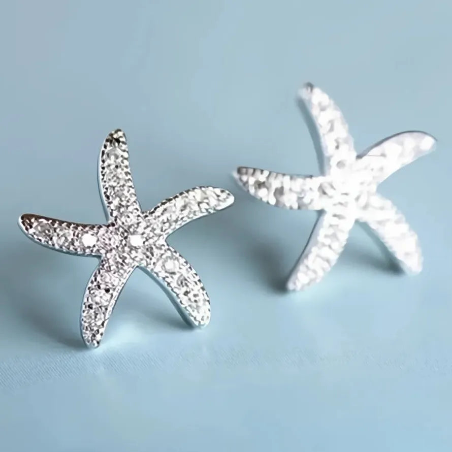 Starfish Cubic Zirconia Stud Earrings for Women Copper Alloy Jewelry