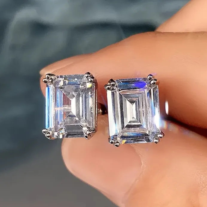 Geometric Square Cubic Zirconia Stud Earrings Unisex for Men & Women