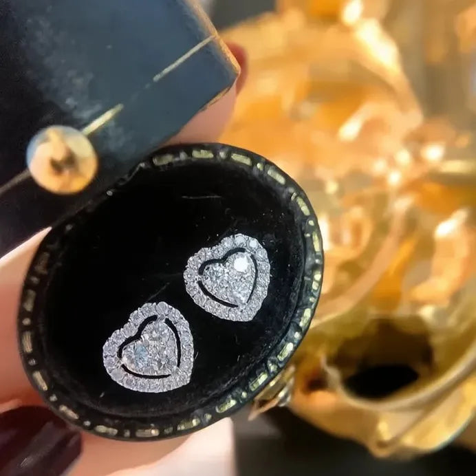 Heart Shaped White Cubic Zirconia Stud Earrings for Women Gift Jewelry