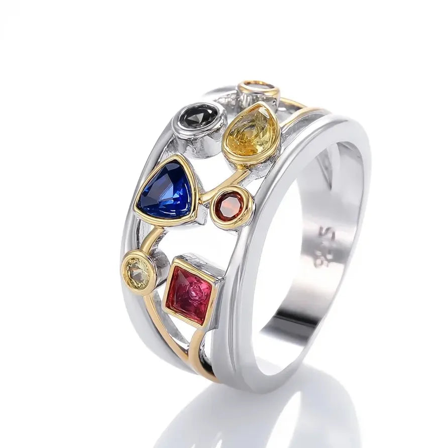 Women’s Geometric Party Ring with Round, Square, Pear & Triangle CZ Stones