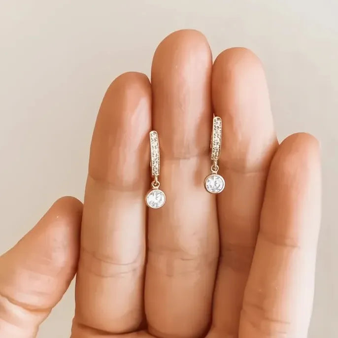 Simple Disc Dangle Earrings for Women Copper Alloy Inlaid CZ Stone Fashion Jewelry
