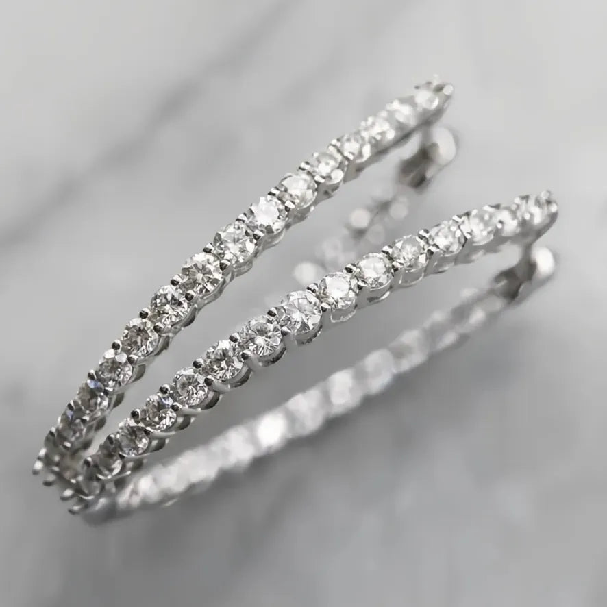 Oval Copper Hoop Earrings with Micro Paved CZ Stones for Wedding Jewelry
