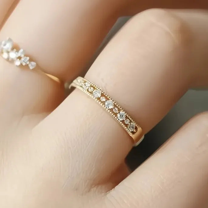 Delicate Thin Wedding Eternity Ring for Women Brass CZ Silver Gold Color Jewelry