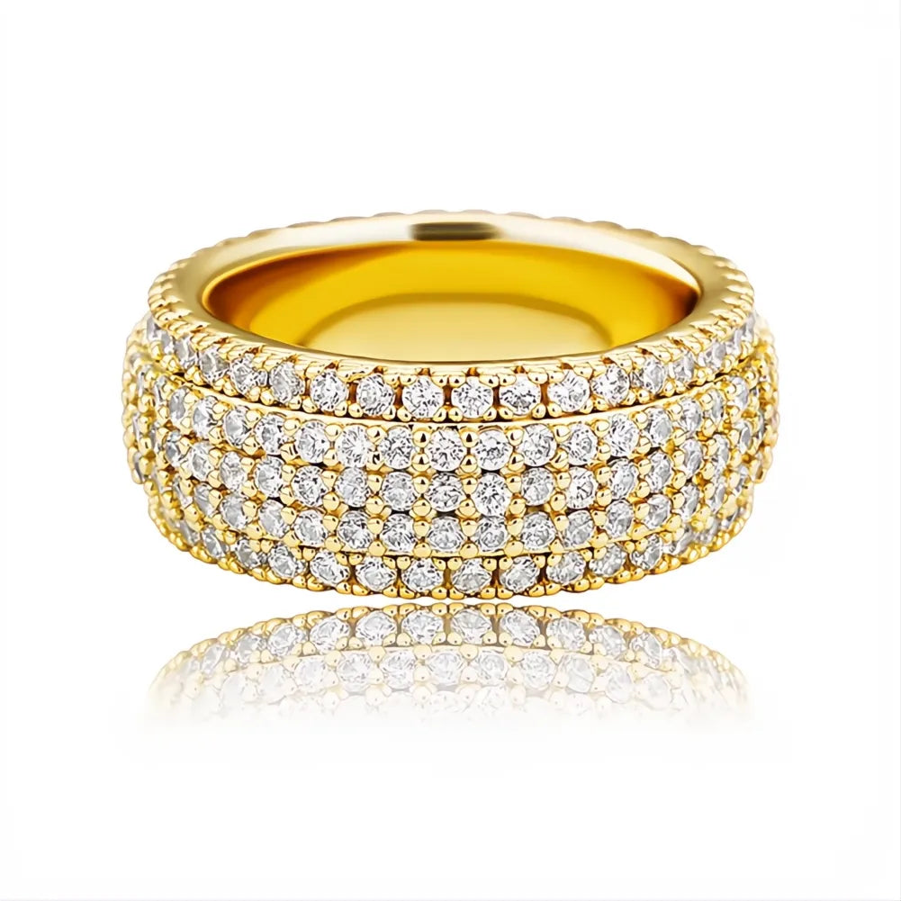 5 Layer Iced Out CZ Band Ring – Full Micro Pave Hip Hop Ring for Men Women