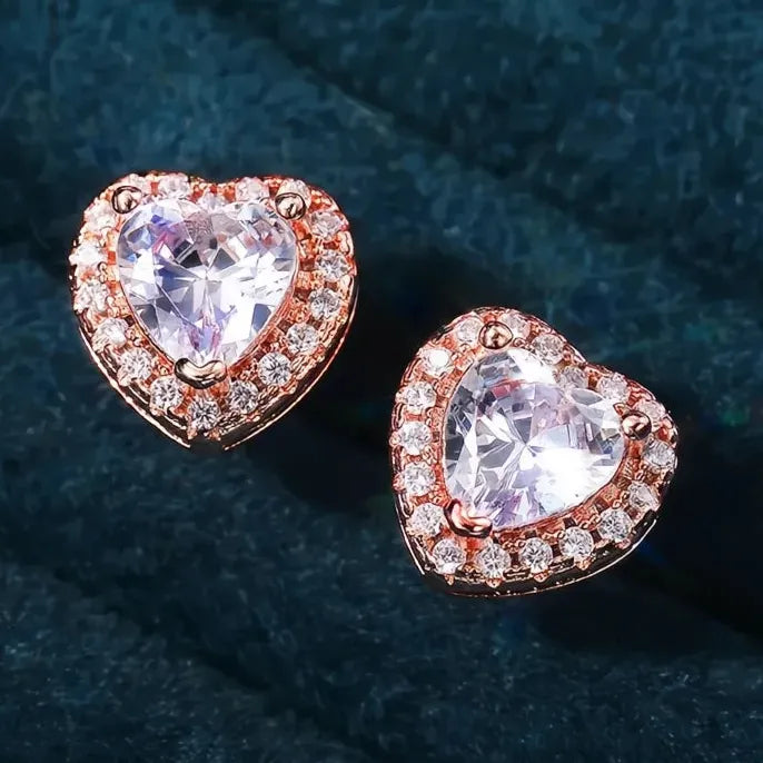 Heart Stud Earrings Cubic Zirconia Copper Alloy Love Jewelry Gift for Women