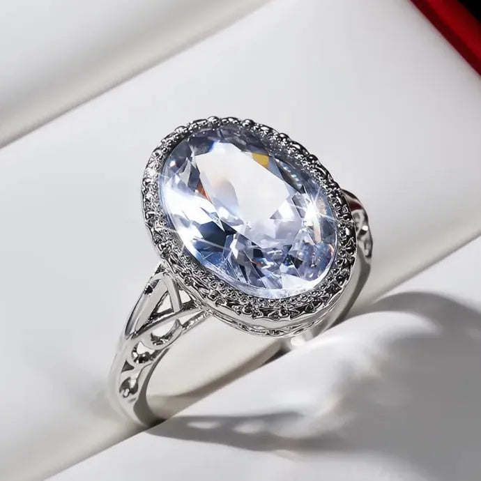 Oval Crystal Cubic Zirconia Wedding Engagement Ring for Women Brass Band