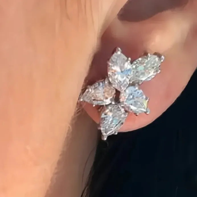 Geometric Cubic Zirconia Flower Stud Earrings for Women Party Gift