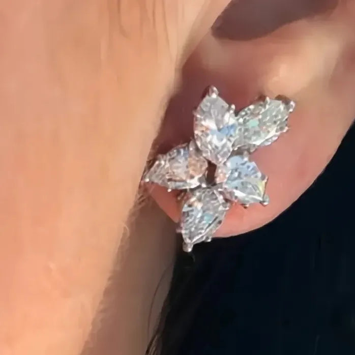 Cubic Zirconia Flower Stud Earrings for Women Copper Alloy Jewelry