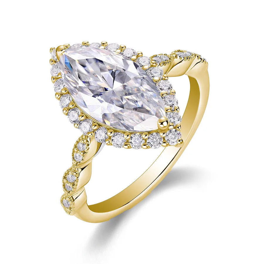 Marquise Cut Moissanite Ring Women D Color VVS1 S925 Silver Gold Plated Jewelry