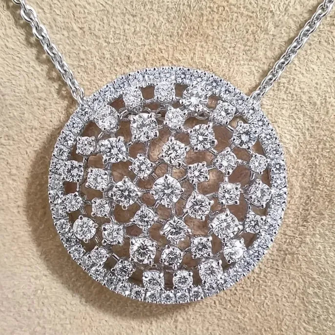 Cubic Zirconia Geometric Pendant Necklace 45CM Silver O Chain for Women
