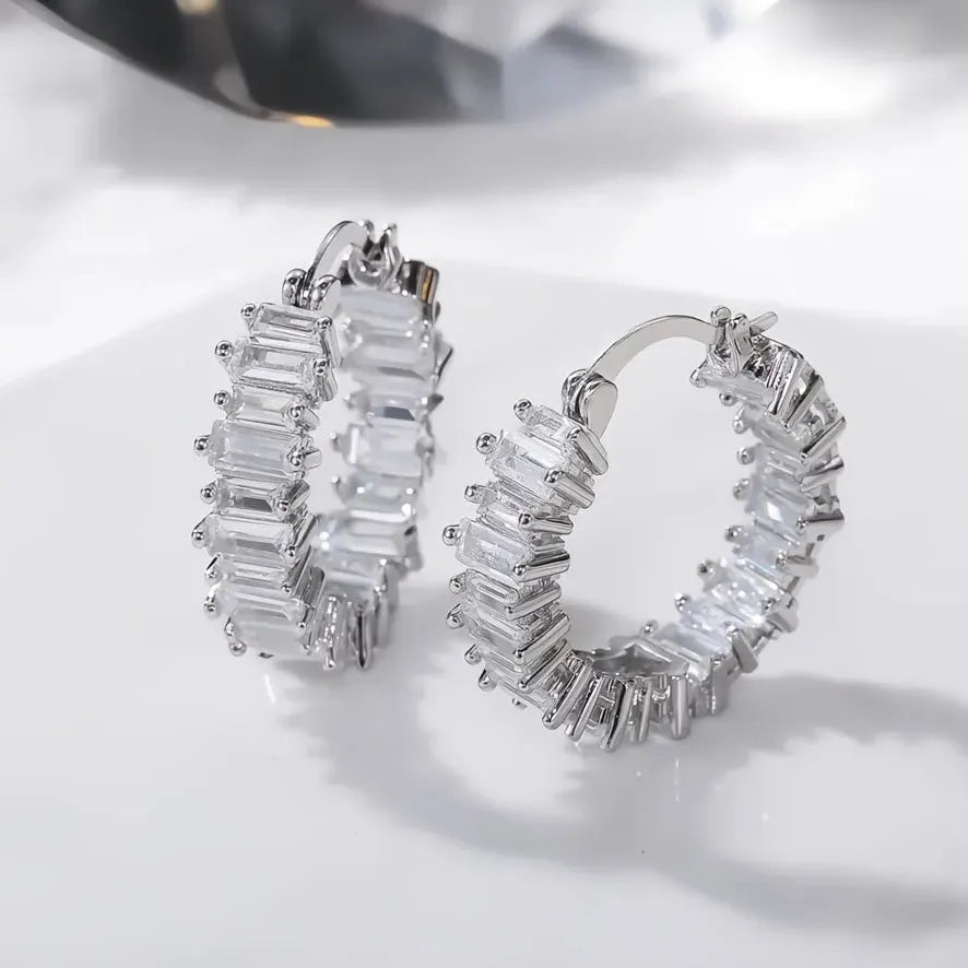 Luxury Geometric Round Hoop Earrings with Copper Alloy & Cubic Zirconia