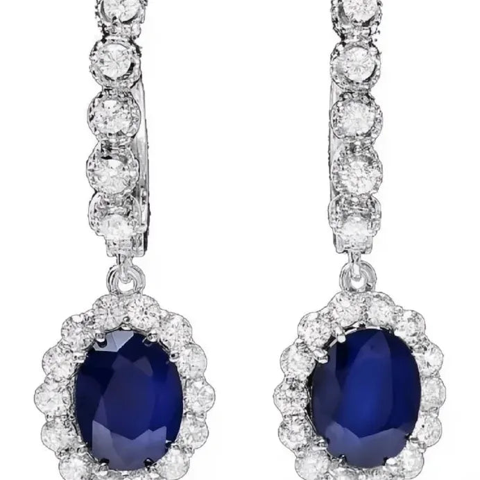 Noble Women Oval Blue White Zircon Cubic Drop Earrings Fashion Jewelry