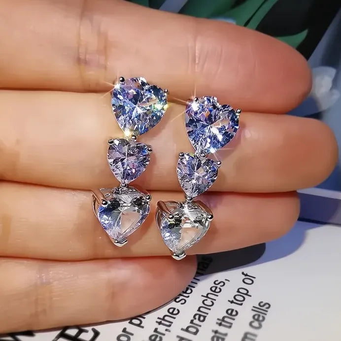 Heart-Shaped Drop Earrings for Women with Cubic Zirconia Bridal Jewelry