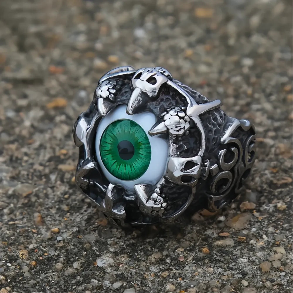 Men's Stainless Steel Gothic Dragon Claw Demon Eye Ring Punk Hip Hop Jewelry Gift