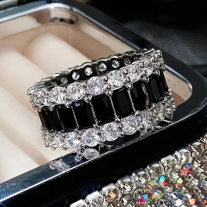 Luxury Black Geometric Promise Ring for Women with Cubic Zirconia Jewelry