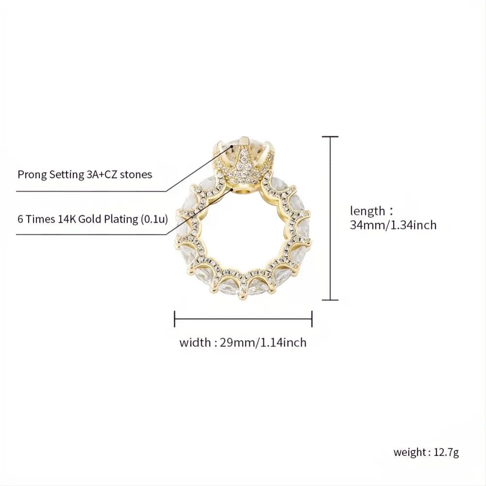 Gold Color Iced Out CZ Ring | AAA+ Zircon Fashion Gift Ring for Women