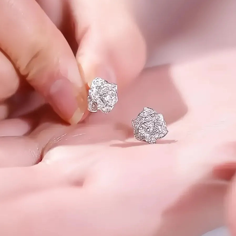Geometric Cubic Zirconia Flower Stud Earrings for Women Silver Gift