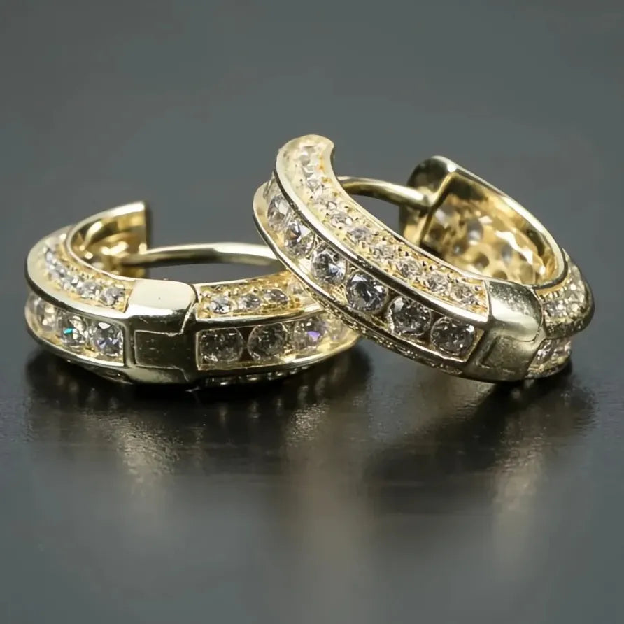 Unisex Copper Geometric Hoop Earrings Gold Silver CZ Jewelry Trendy