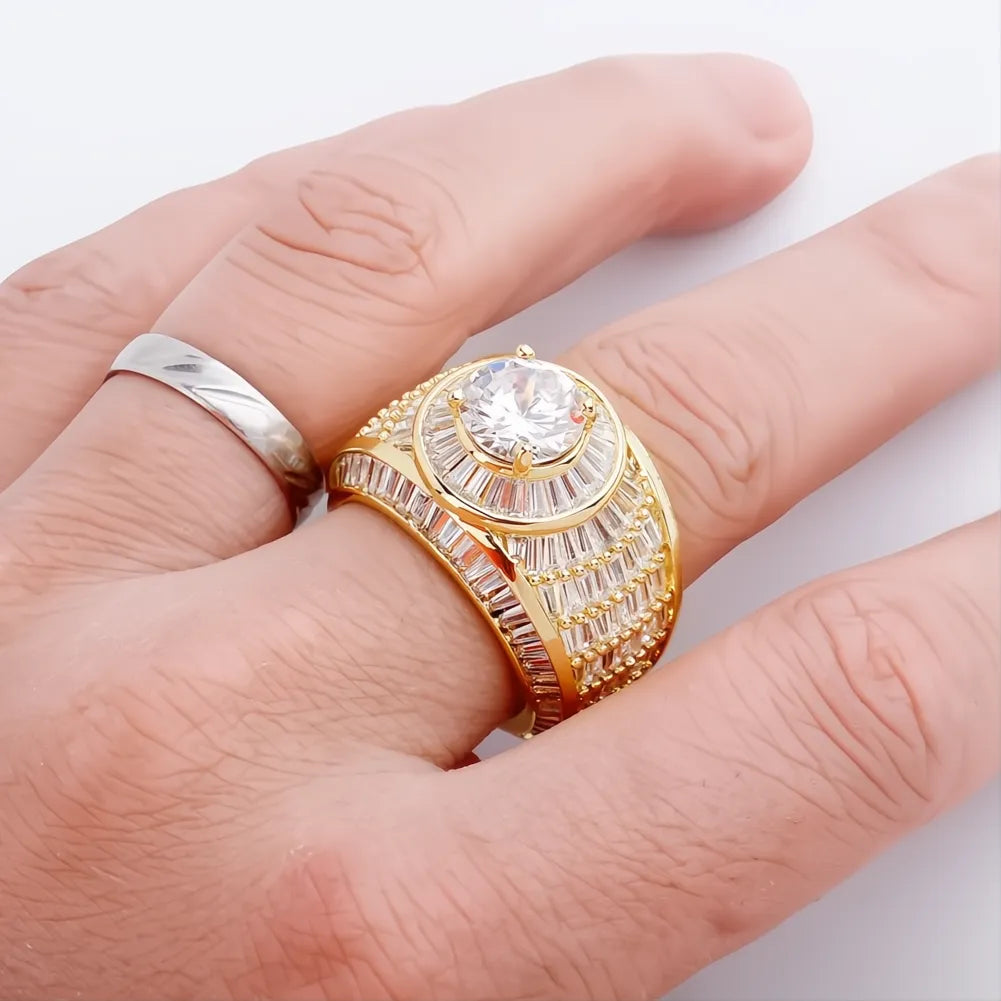 White Gold Color Baguette CZ Ring | Fully Iced Out Hip Hop Rap Bling Jewelry