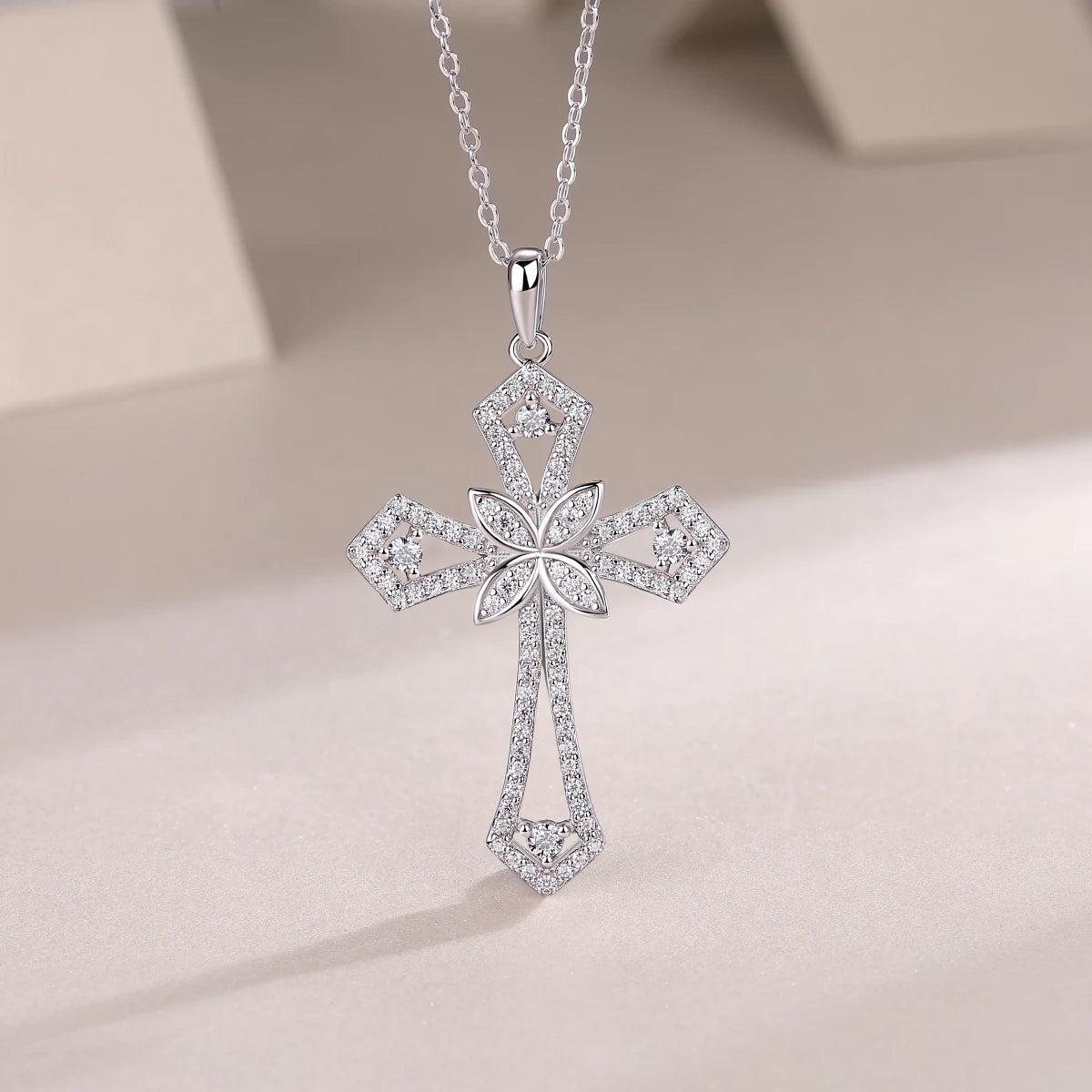 Moissanite Cross Pendant Necklace S925 Silver 18K Gold Plated Jewelry Women