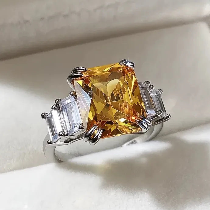Geometric Square CZ Stone Brass Wedding Rings for Women Elegant Bands