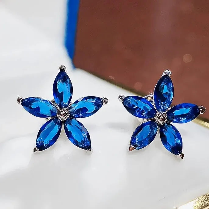 Geometric Flower Stud Earrings with Cubic Zirconia Copper Alloy Jewelry Gift Women