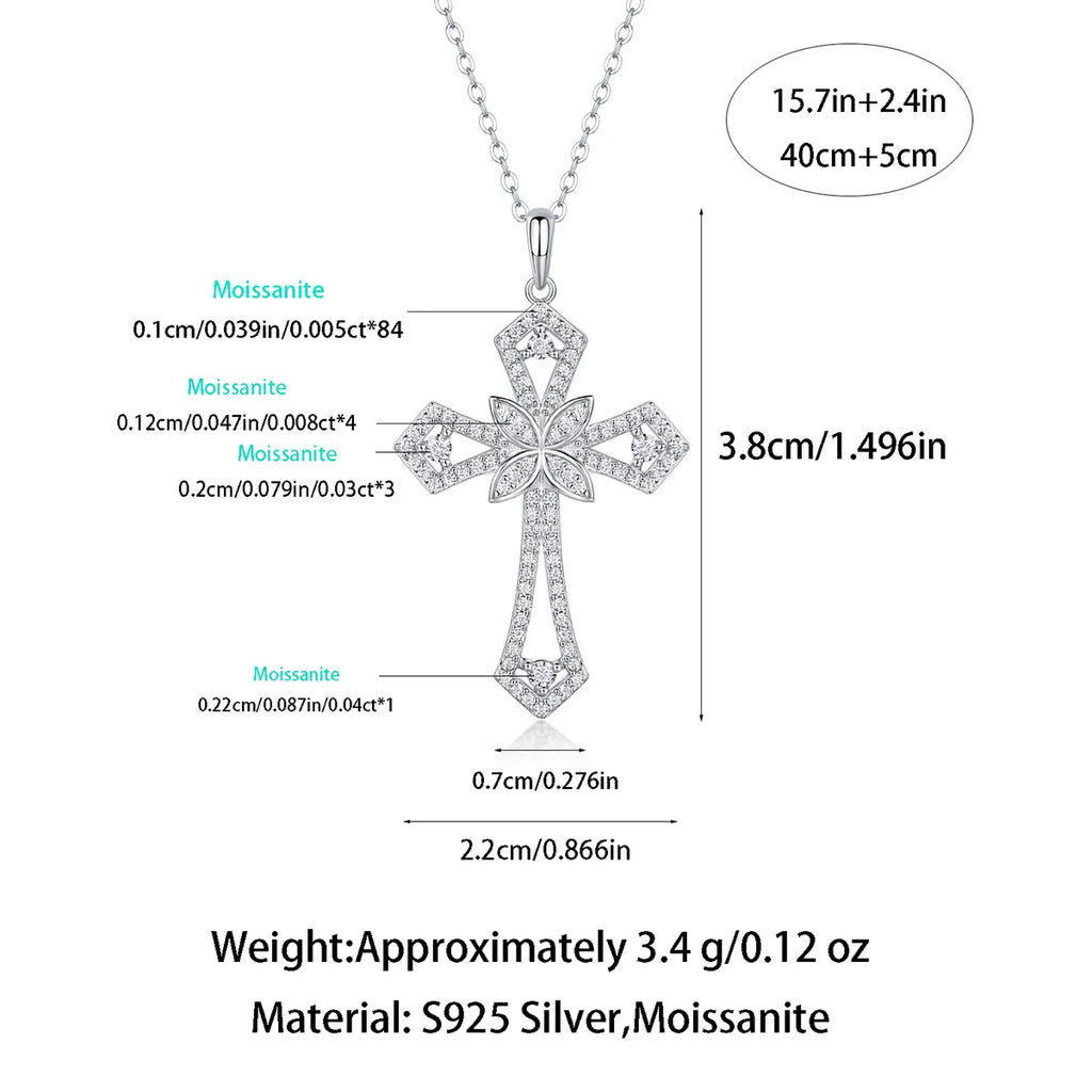Moissanite Cross Pendant Necklace S925 Silver 18K Gold Plated Jewelry Women