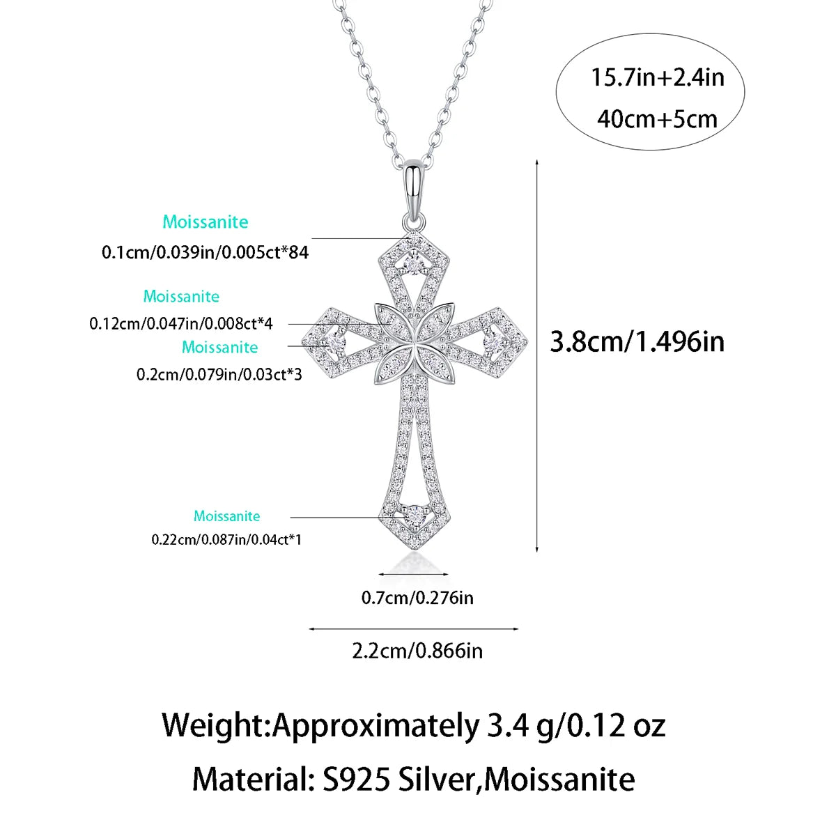 Moissanite Cross Pendant Necklace S925 Silver 18K Gold Plated Jewelry Women